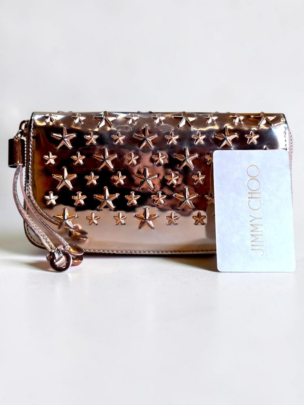 Jimmy Choo Metallic Gold Star Embossed Zip Wallet